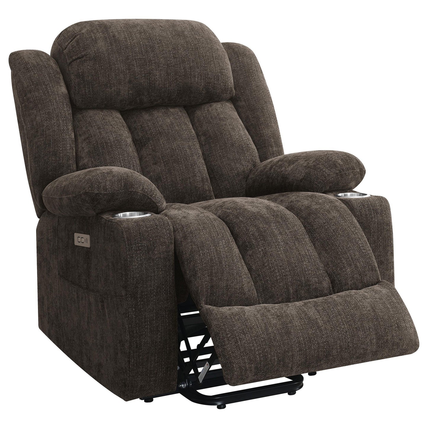 Fauteuil inclinable releveur électrique Limi, marron foncé, port USB, porte-gobelets