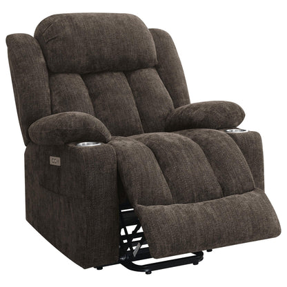 Fauteuil inclinable releveur électrique Limi, marron foncé, port USB, porte-gobelets
