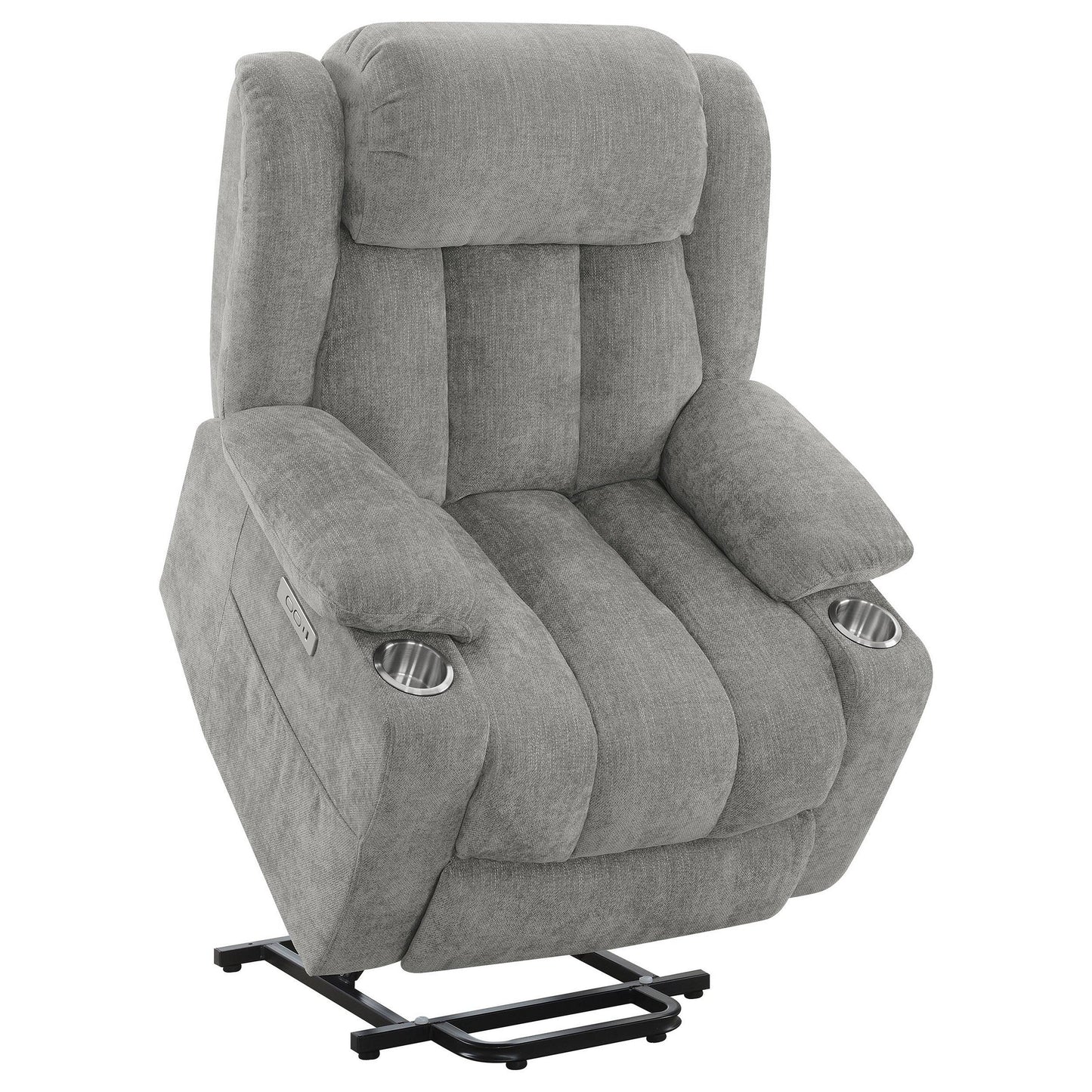 Fauteuil inclinable releveur électrique Limi, gris clair, port USB, porte-gobelets