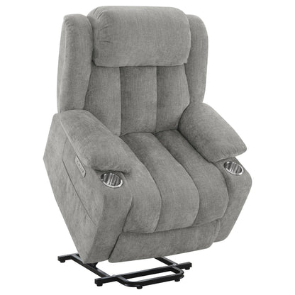 Fauteuil inclinable releveur électrique Limi, gris clair, port USB, porte-gobelets