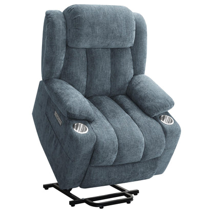 Fauteuil inclinable releveur électrique Limi, bleu ardoise, port USB, porte-gobelets