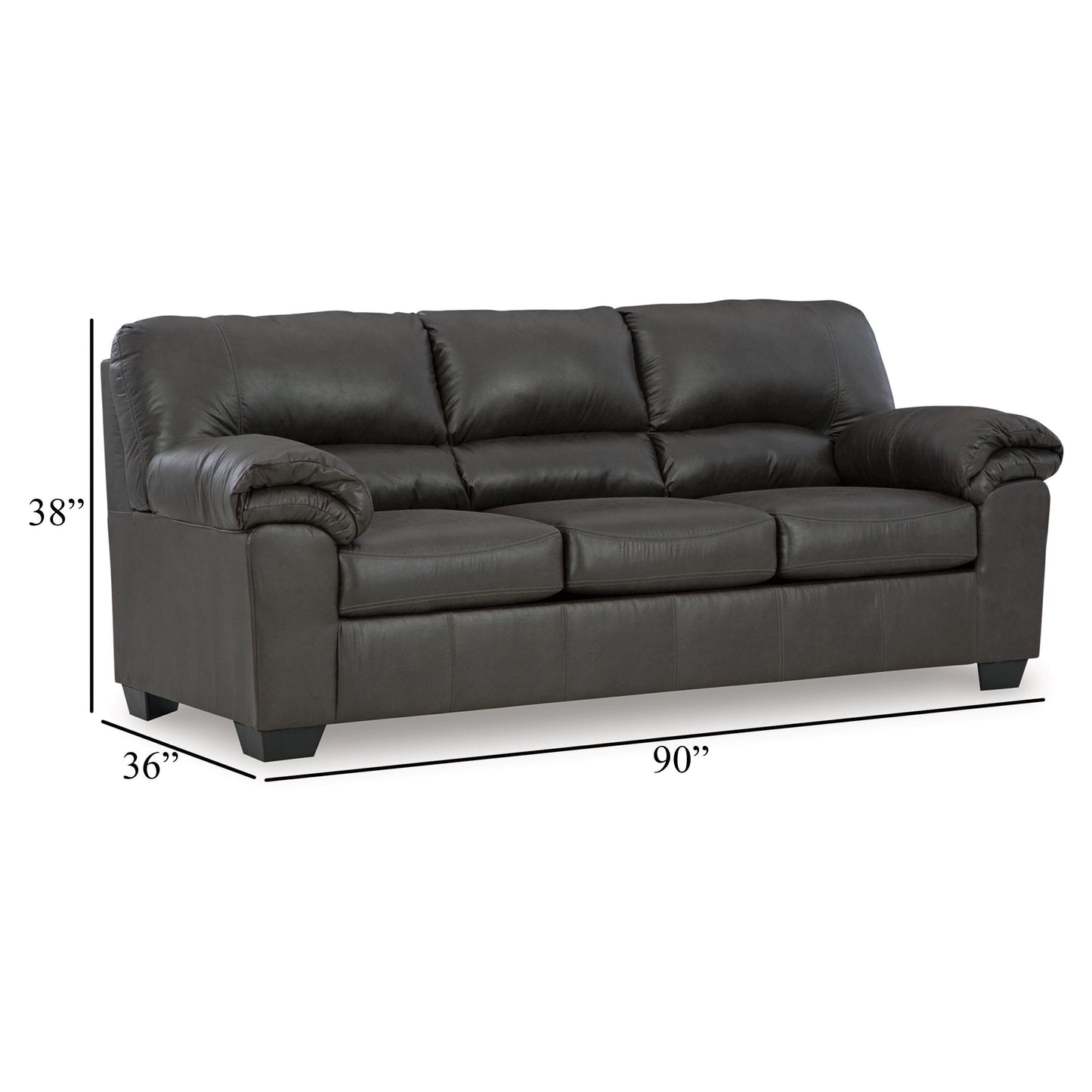 Canapé Limu, 90 pouces, accoudoirs moelleux, similicuir gris riche