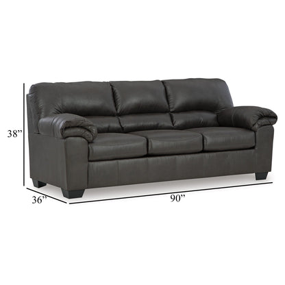 Canapé Limu, 90 pouces, accoudoirs moelleux, similicuir gris riche