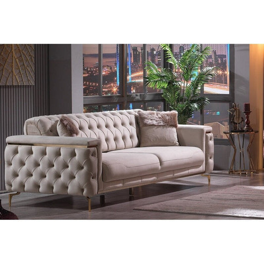 Canapé rembourré Lincove - Texture imperméable et antitache - Construction durable - Beige