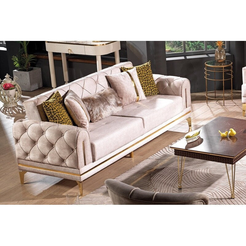 Canapé rembourré en velours Lincove - Construction durable - Beige