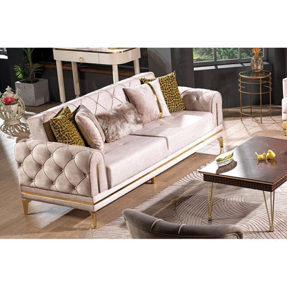 Canapé rembourré en velours Lincove - Construction durable - Beige