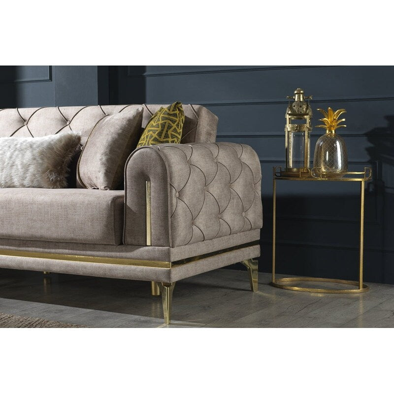 Canapé rembourré en velours Lincove - Construction durable - Beige