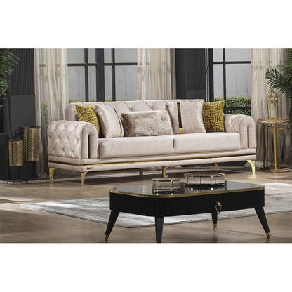 Canapé rembourré en velours Lincove - Construction durable - Beige