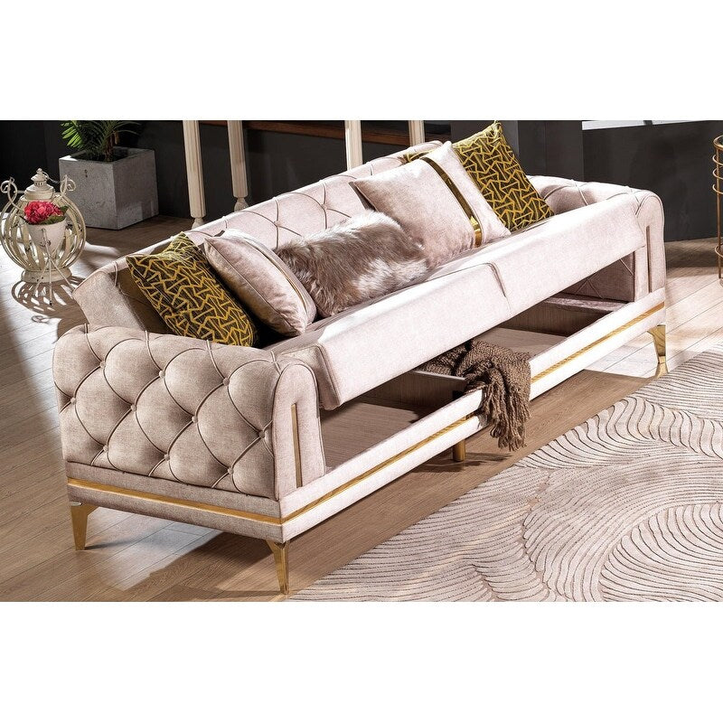 Canapé rembourré en velours Lincove - Construction durable - Beige