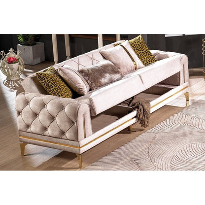 Canapé rembourré en velours Lincove - Construction durable - Beige