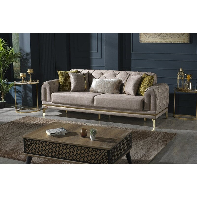 Canapé rembourré en velours Lincove - Construction durable - Beige