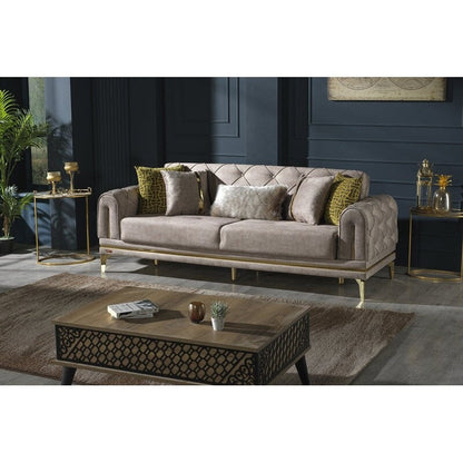 Canapé rembourré en velours Lincove - Construction durable - Beige