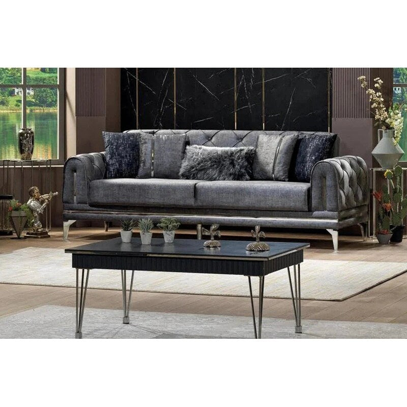 Canapé rembourré en velours Lincove - Construction durable - Gris foncé