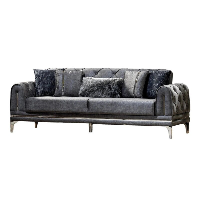 Canapé rembourré en velours Lincove - Construction durable - Gris foncé