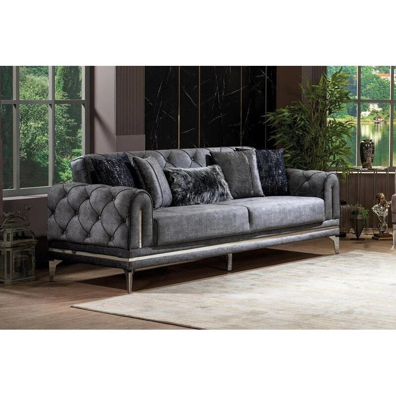 Canapé rembourré en velours Lincove - Construction durable - Gris foncé