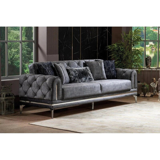 Canapé rembourré en velours Lincove - Construction durable - Gris foncé