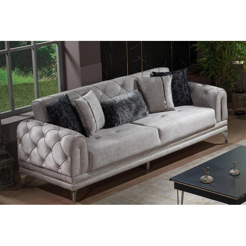 Canapé rembourré en velours Lincove - Construction durable - Gris