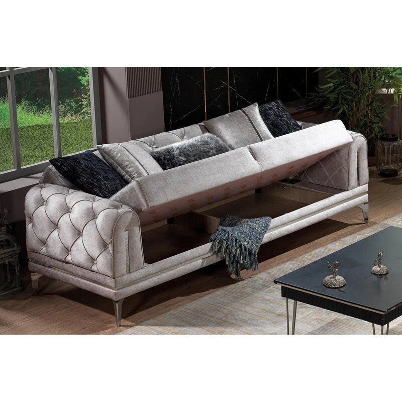 Canapé rembourré en velours Lincove - Construction durable - Gris