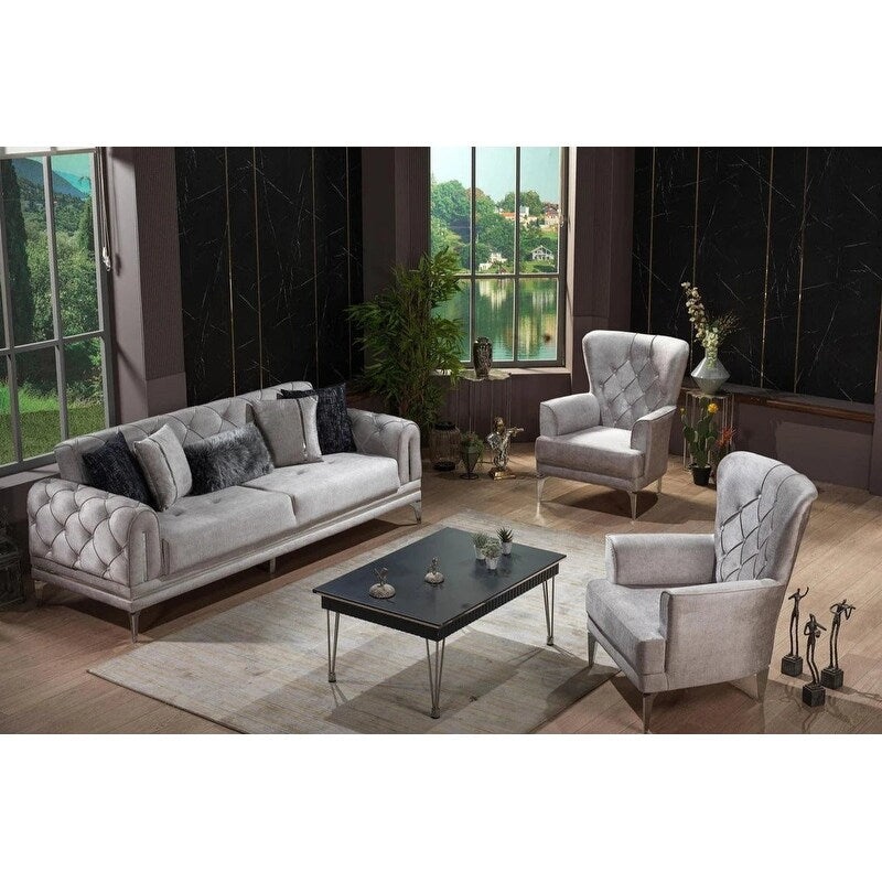 Canapé rembourré en velours Lincove - Construction durable - Gris