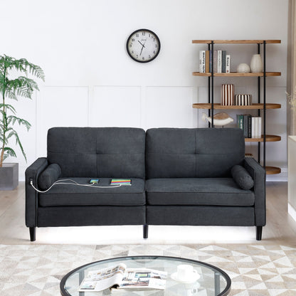 Canapé 3 places en lin avec lumières LED et ports USB