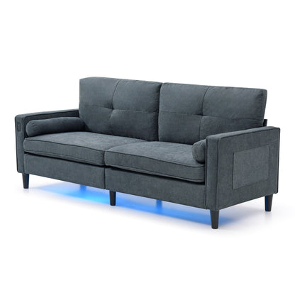 Canapé 3 places en lin avec lumières LED et ports USB