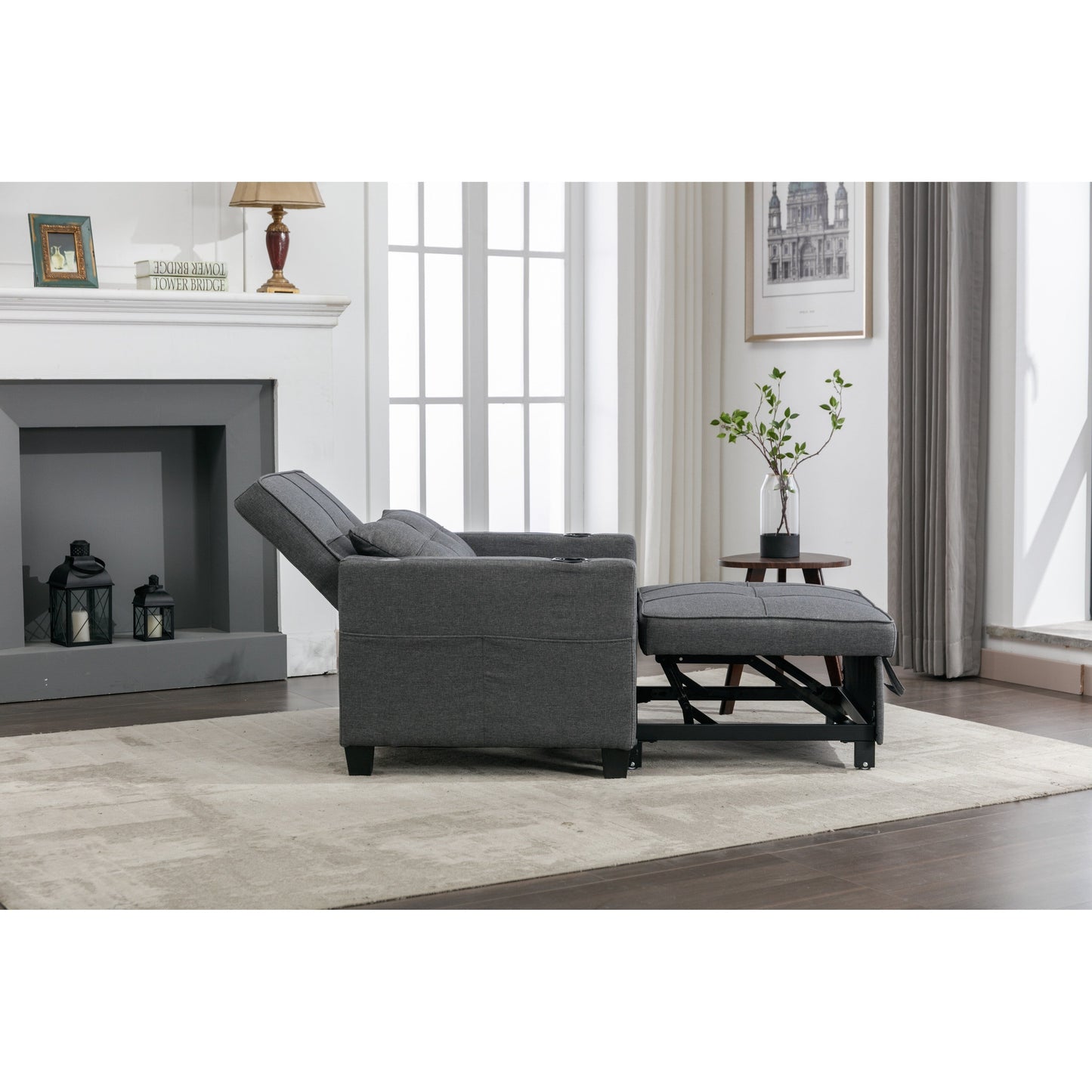 Canapé-lit convertible en lin avec ports USB