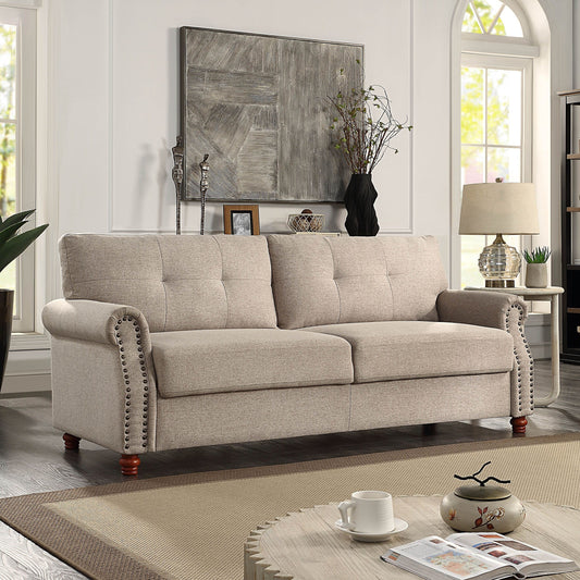 Canapé en lin beige avec rangement - 32,28 x 79,53 x 33,47