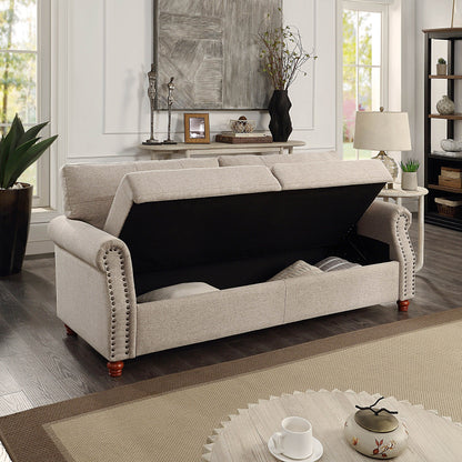 Canapé en lin beige avec rangement - 32,28 x 79,53 x 33,47