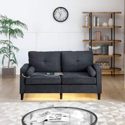 Canapé causeuse en lin avec lumières LED et ports USB