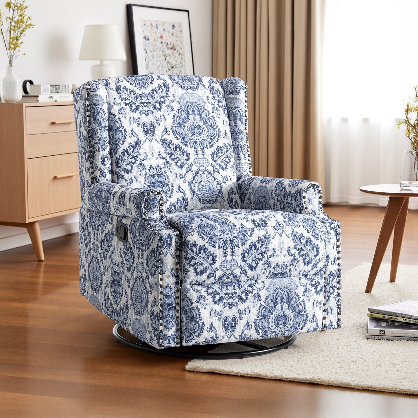 Fauteuil inclinable manuel pivotant en lin avec repose-pieds