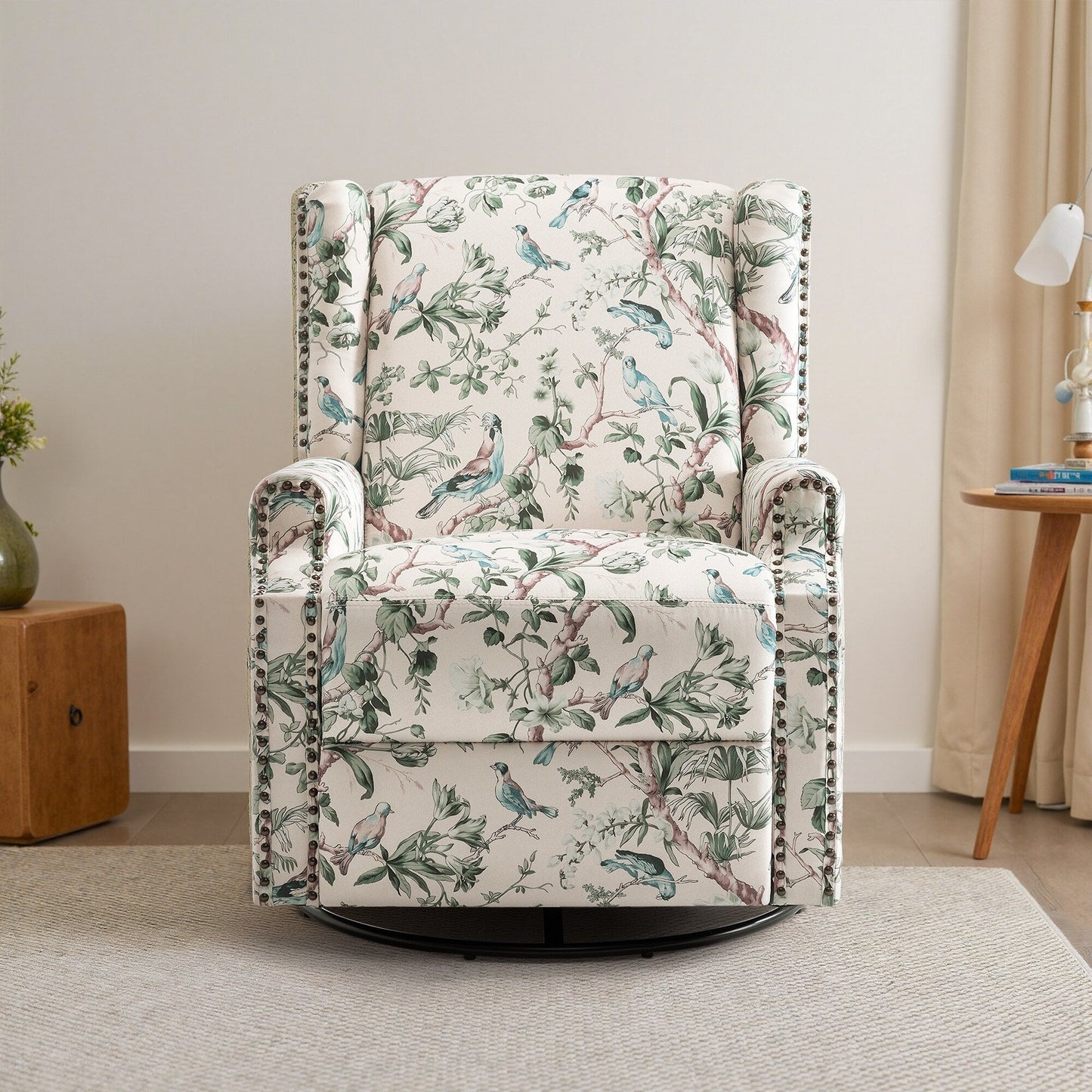 Fauteuil inclinable manuel pivotant en lin avec repose-pieds