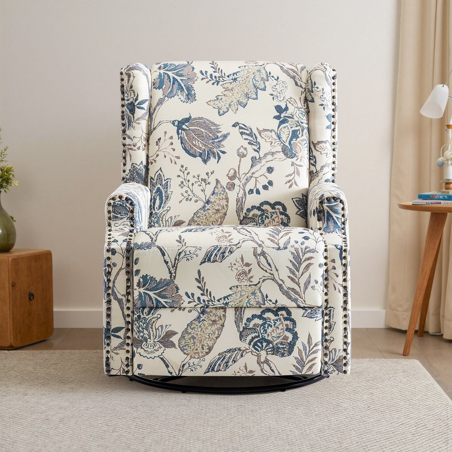 Fauteuil inclinable manuel pivotant en lin avec repose-pieds