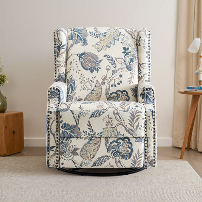 Fauteuil inclinable manuel pivotant en lin avec repose-pieds