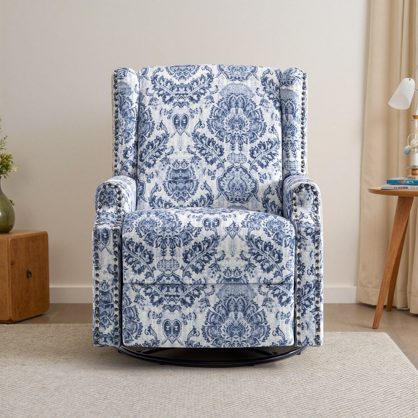 Fauteuil inclinable manuel pivotant en lin avec repose-pieds