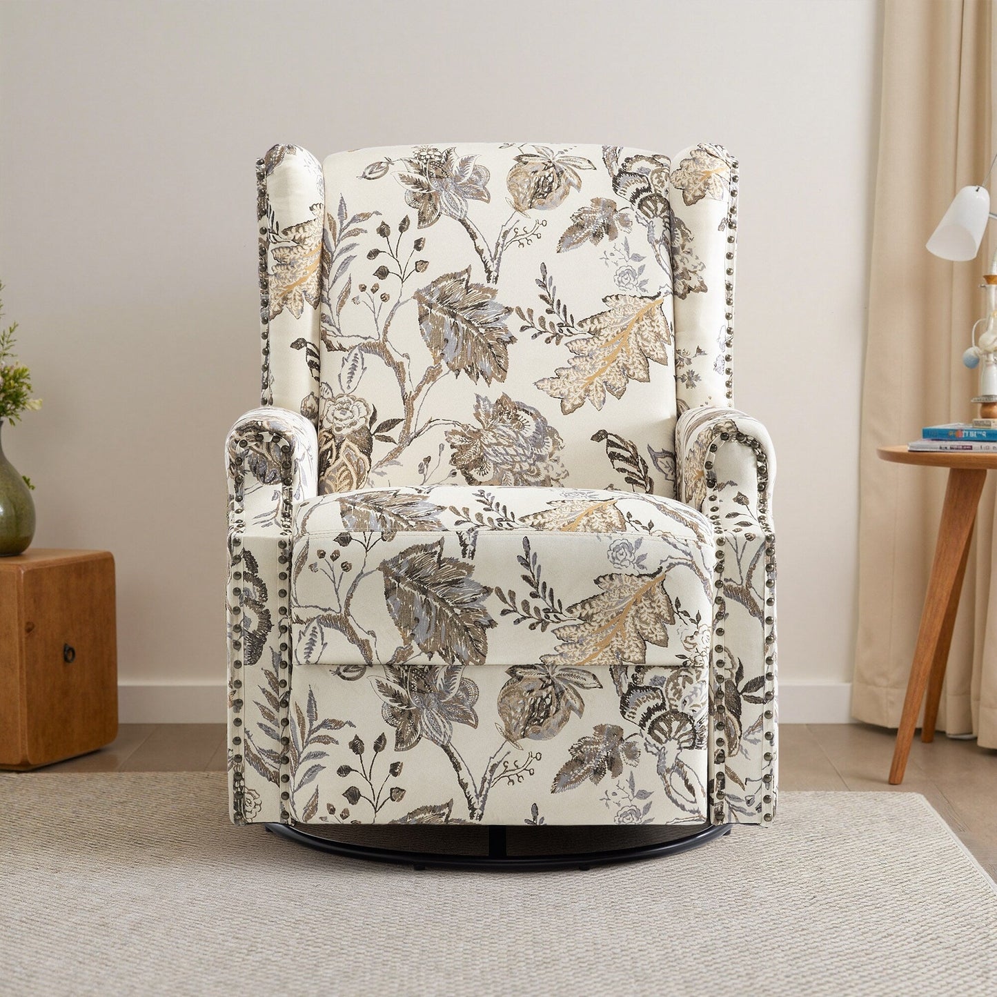 Fauteuil inclinable manuel pivotant en lin avec repose-pieds