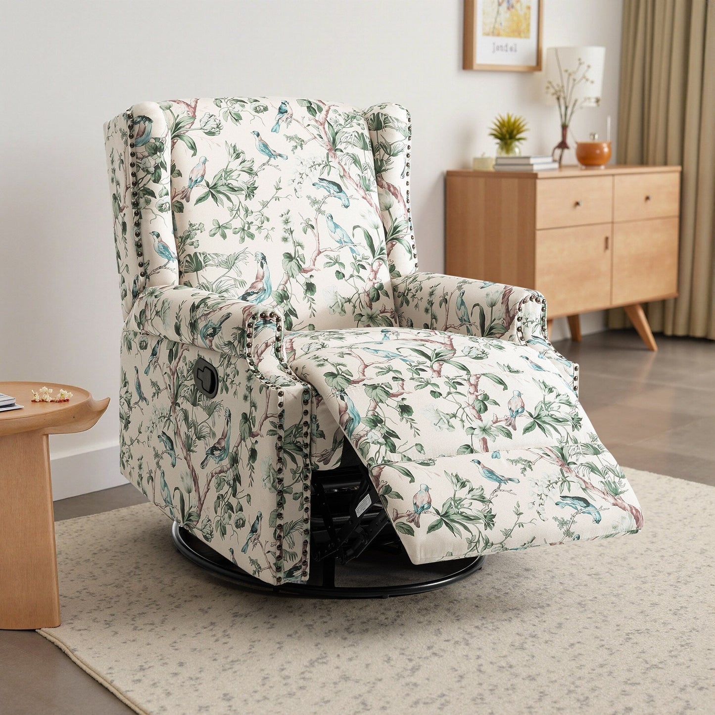 Fauteuil inclinable manuel pivotant en lin avec repose-pieds