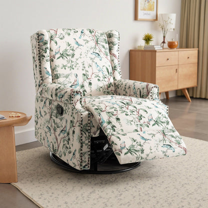 Fauteuil inclinable manuel pivotant en lin avec repose-pieds
