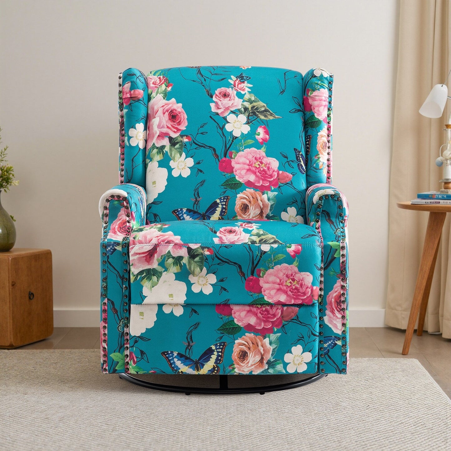 Fauteuil inclinable manuel pivotant en lin avec repose-pieds