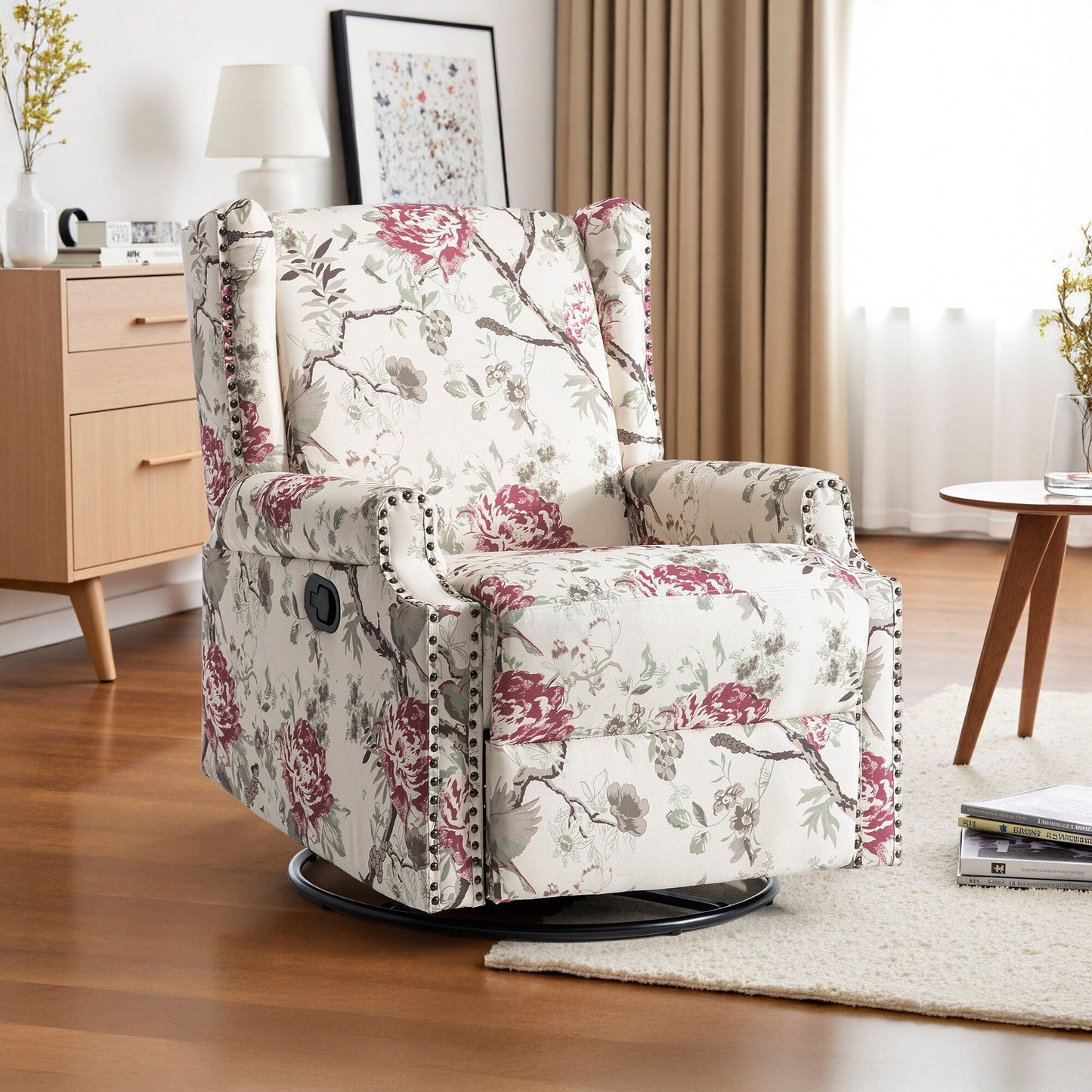 Fauteuil inclinable manuel pivotant en lin avec repose-pieds