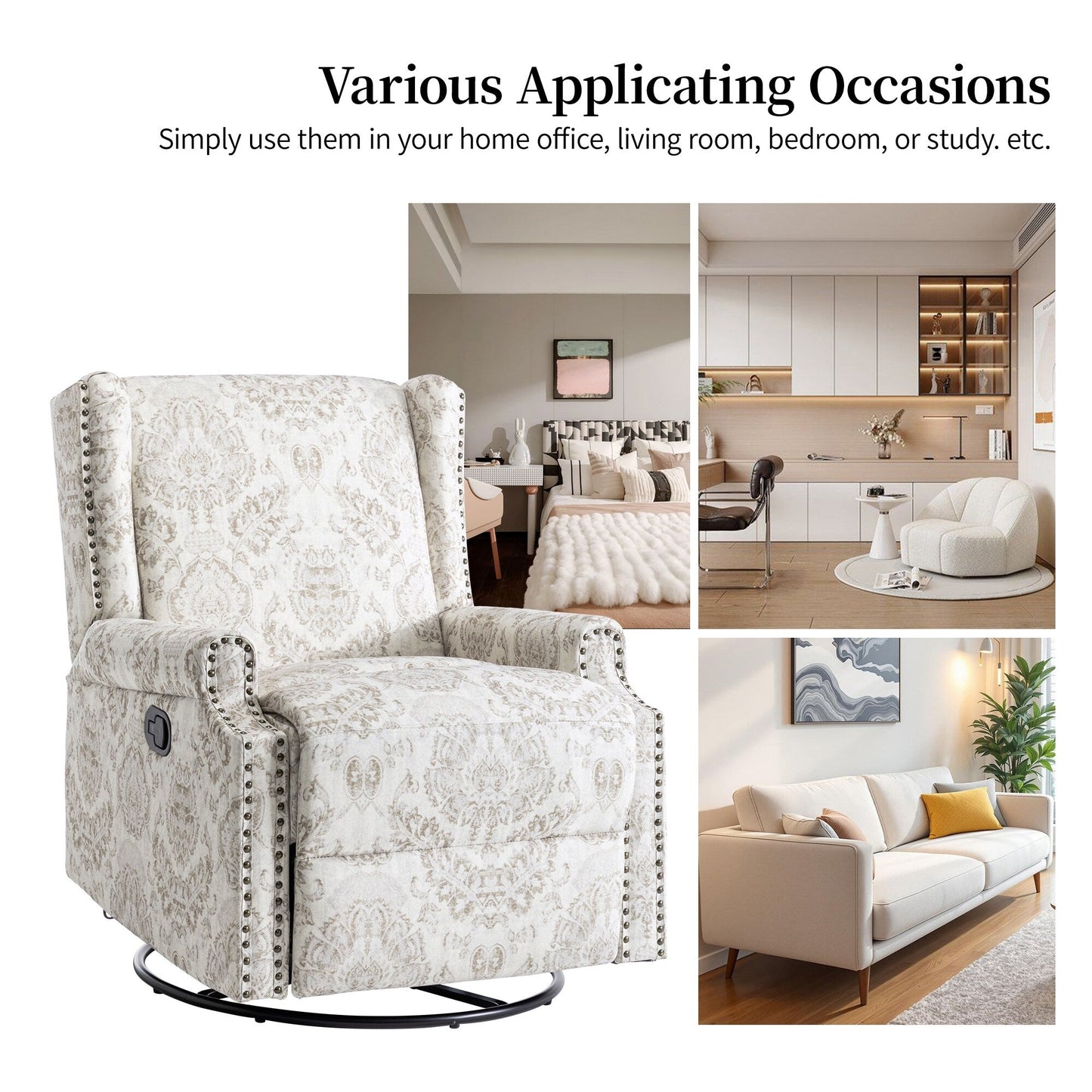 Fauteuil inclinable manuel pivotant en lin avec repose-pieds