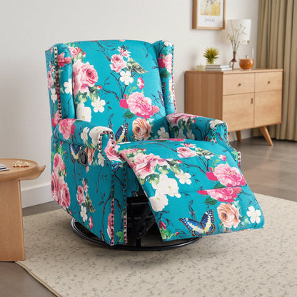 Fauteuil inclinable manuel pivotant en lin avec repose-pieds