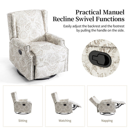 Fauteuil inclinable manuel pivotant en lin avec repose-pieds