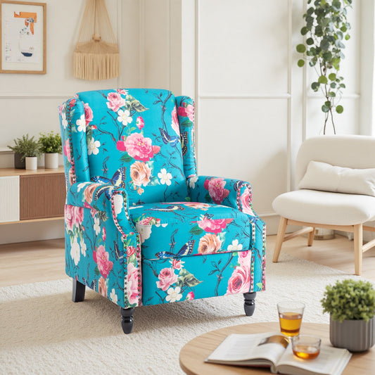 Fauteuil inclinable manuel rembourré en lin avec pieds en bois