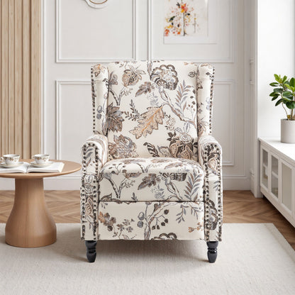 Fauteuil inclinable manuel rembourré en lin avec pieds en bois