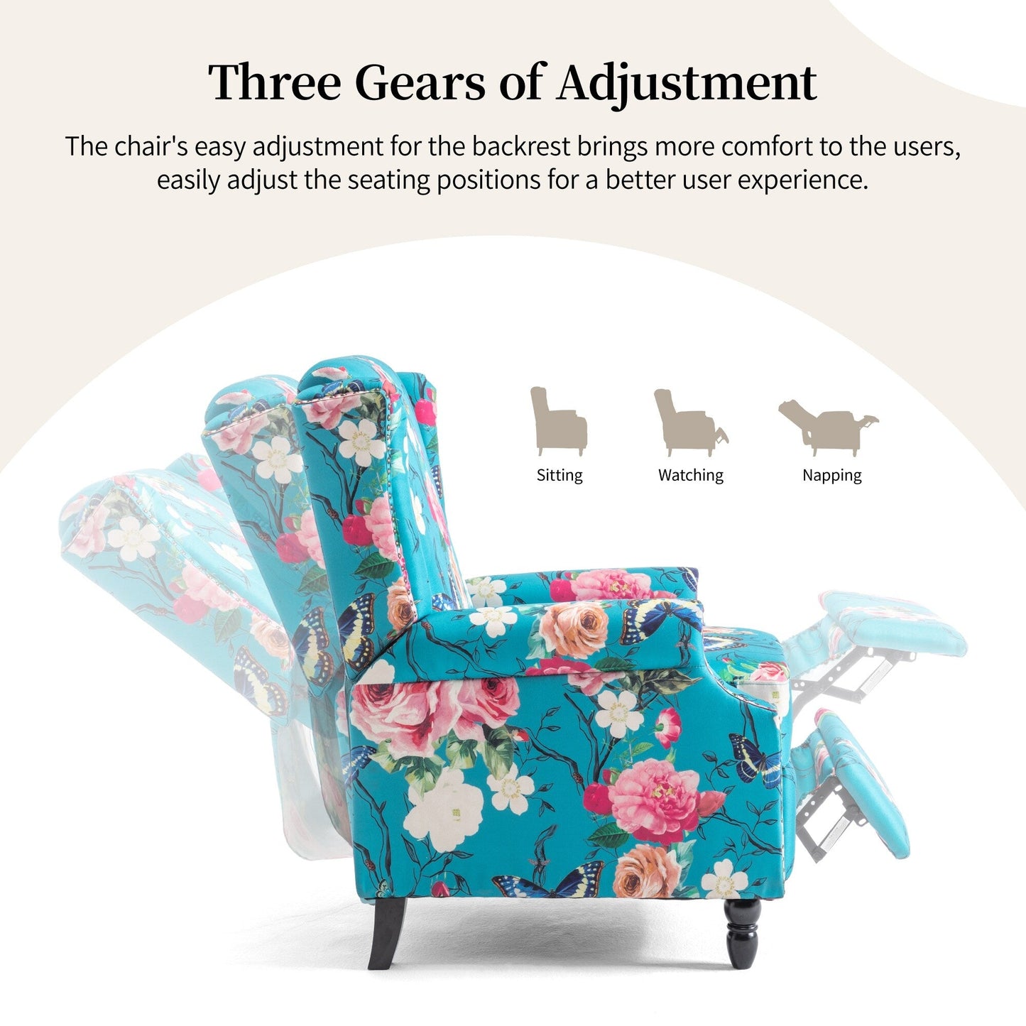 Fauteuil inclinable manuel rembourré en lin avec pieds en bois