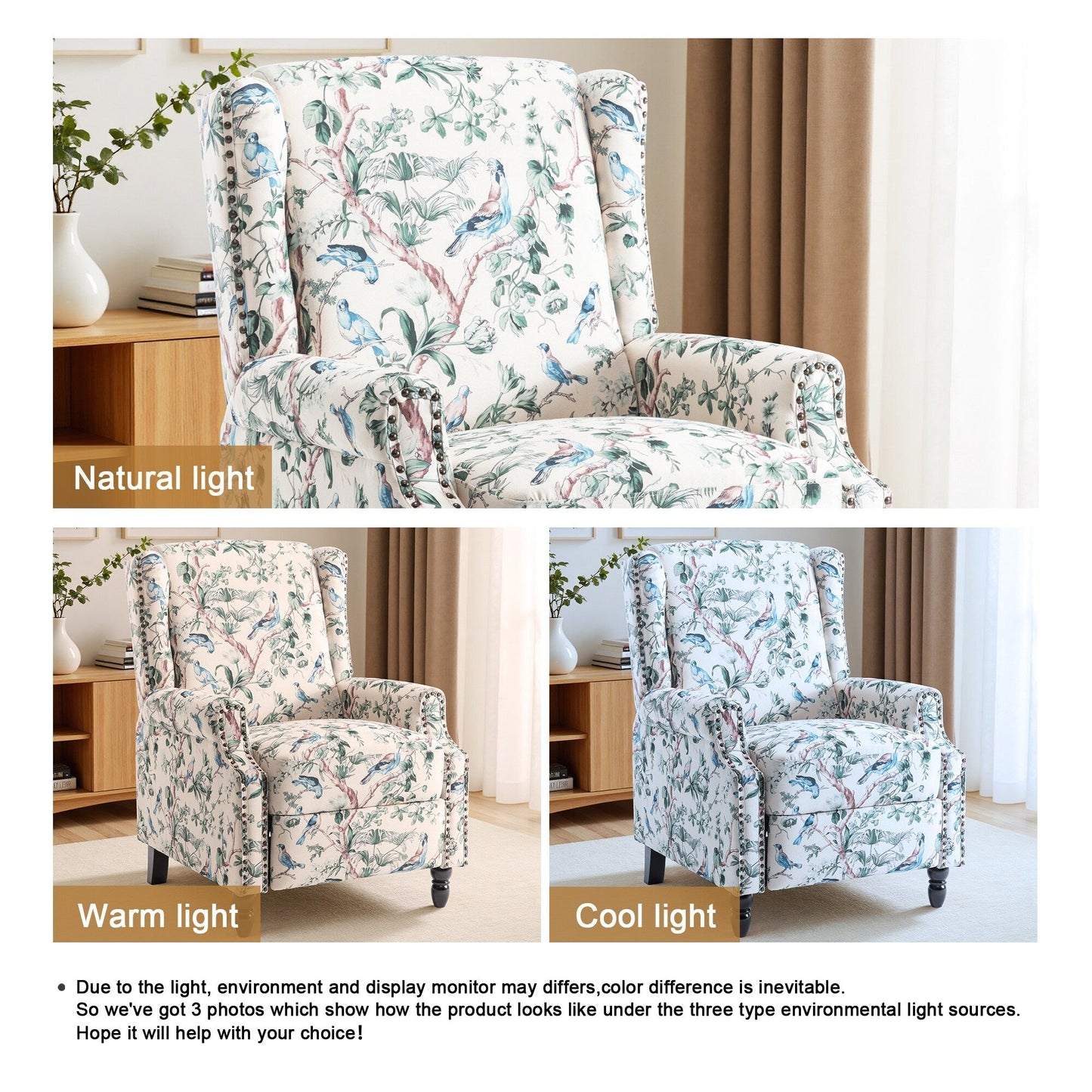 Fauteuil inclinable manuel rembourré en lin avec pieds en bois