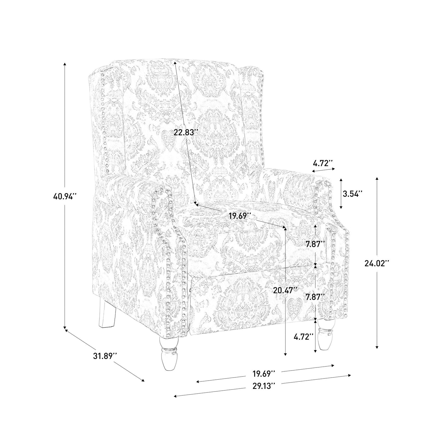 Fauteuil inclinable manuel rembourré en lin avec pieds en bois