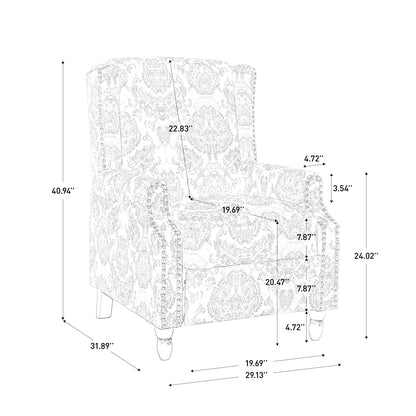 Fauteuil inclinable manuel rembourré en lin avec pieds en bois