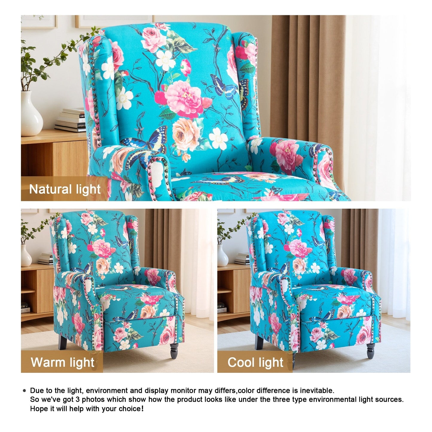 Fauteuil inclinable manuel rembourré en lin avec pieds en bois