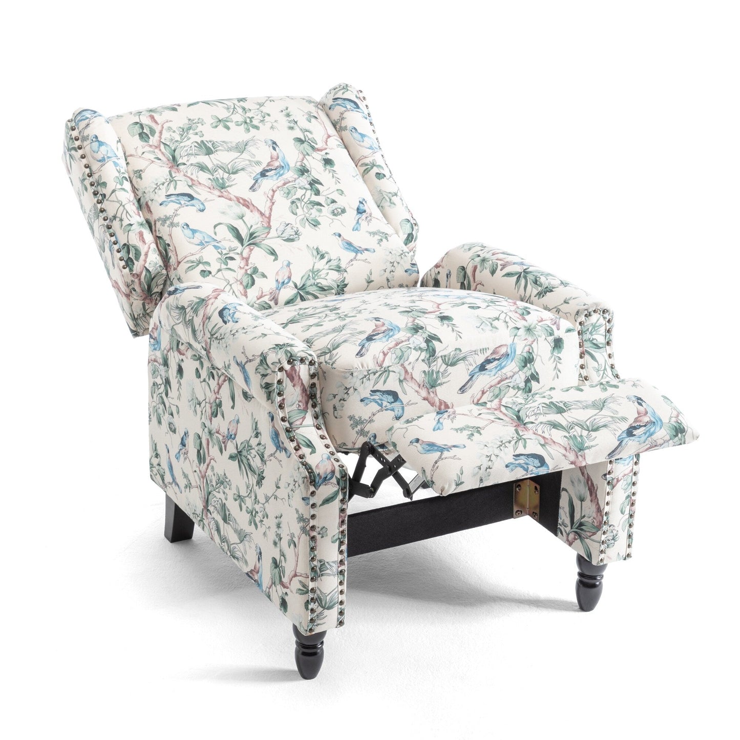 Fauteuil inclinable manuel rembourré en lin avec pieds en bois